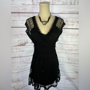 Sophie Max Black Babydoll‎ Mini Dress with Flutter Sleeves